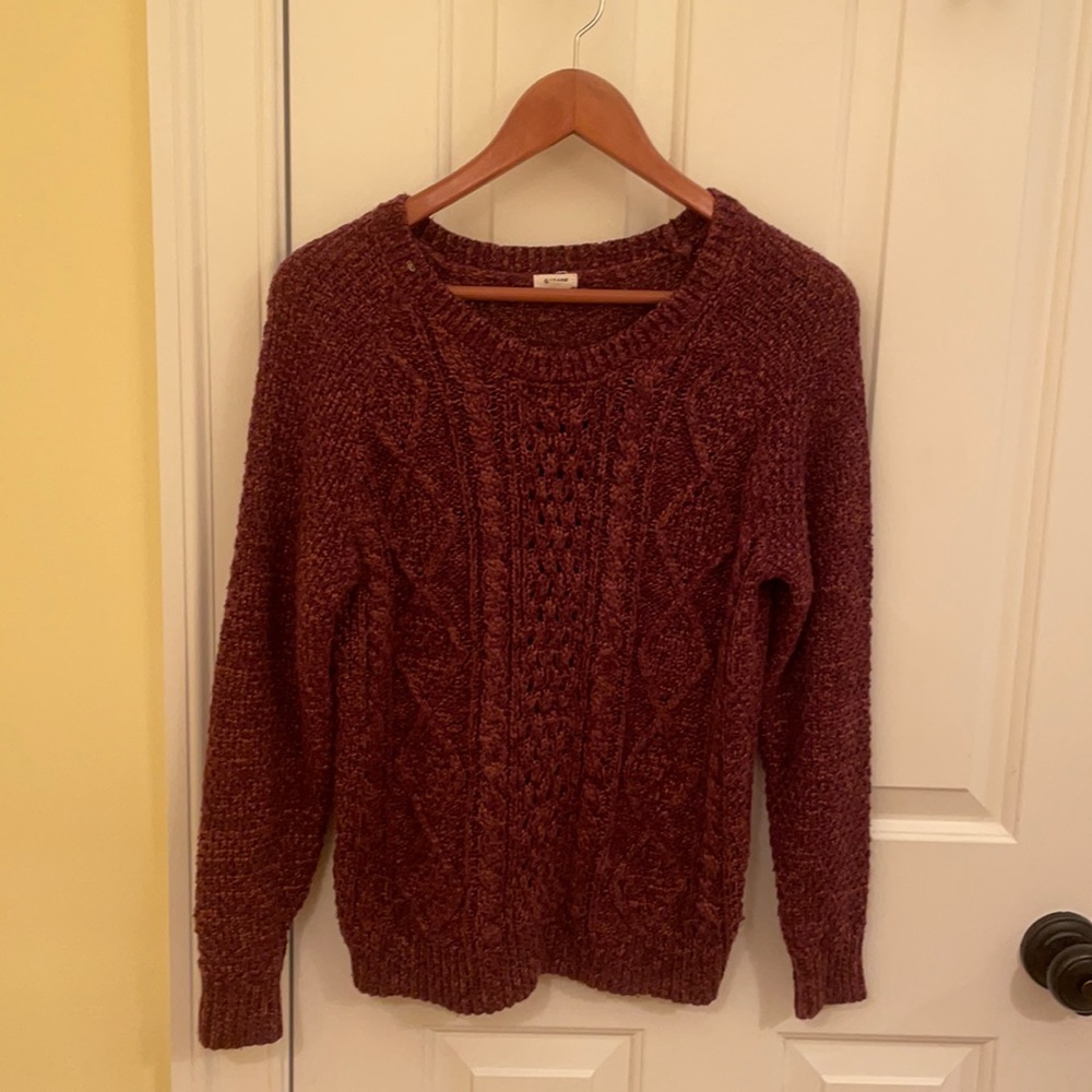 Small Garage Burgundy Cable Knit Sweater